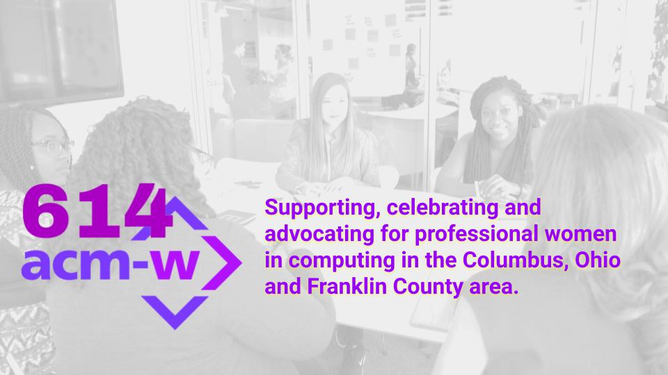 614acmw logo & text: Supporting, celebrating and advocating for women in computing in the Columbus, Ohio and Franklin County area.